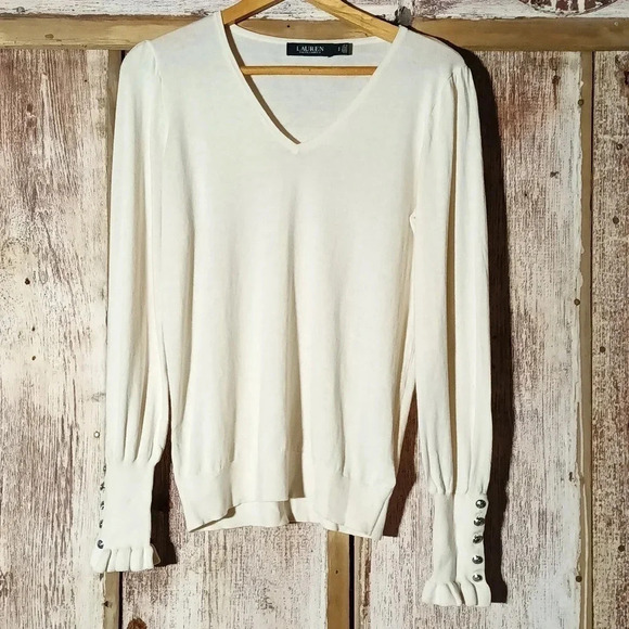 Lauren Ralph Lauren Sweaters - Lauren Ralph Lauren pullover decorative crest engraved buttons ruffle trim sz sp